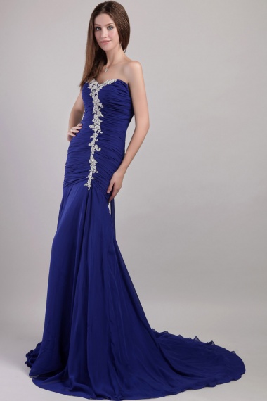 A-line Strapless Floor-length Chiffon Prom Dress