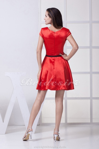 A-line Scoop Short/Mini Short Sleeve Stretch Satin Bridesmaid Dress