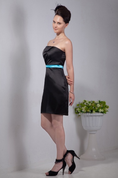 Sheath/Column Strapless Tea-length Lace Chiffon Graduation Dress