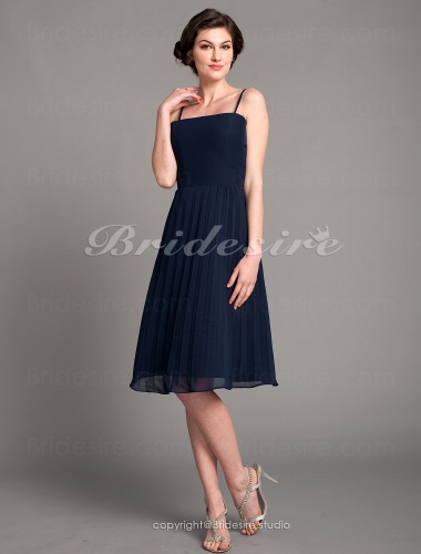A-line Satin And Chiffon Knee-length Spaghetti Strap Mother Of The Bride Dress