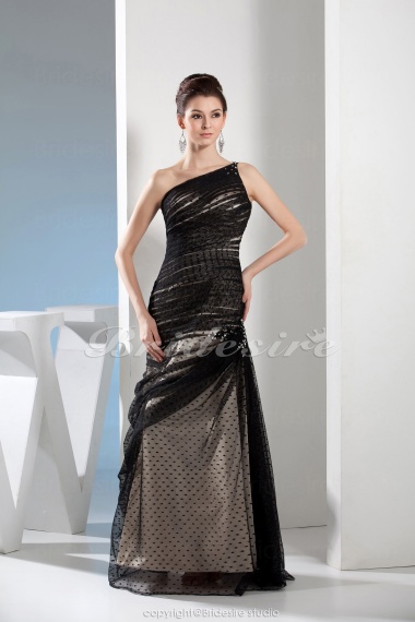 A-line One Shoulder Floor-length Sleeveless Satin Dress