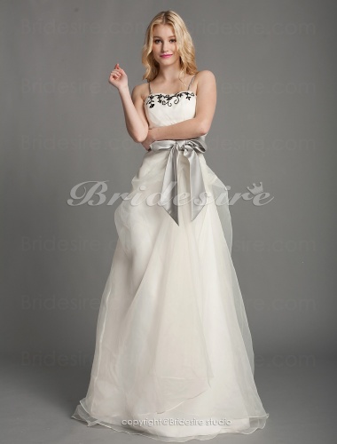 A-line Organza Floor-length Straps Wedding Dress With Beaded Appliques