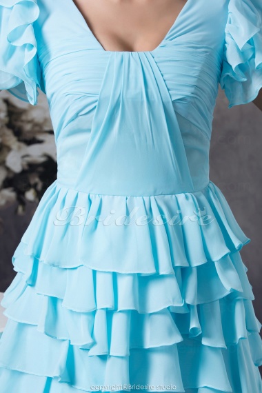 A-line Square Knee-length Short Sleeve Chiffon Bridesmaid Dress