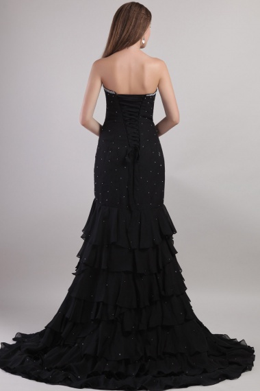 A-line Strapless Floor-length Chiffon Taffeta Prom Dress