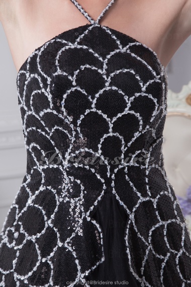 A-line Strapless Asymmetrical Short/Mini Sleeveless Satin Tulle Sequined Dress