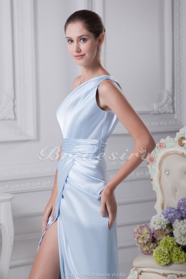 Sheath/Column One Shoulder Floor-length Sleeveless Stretch Satin Dress