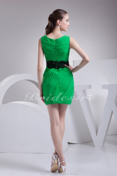 Sheath/Column Scoop Short/Mini Sleeveless Chiffon Lace Dress