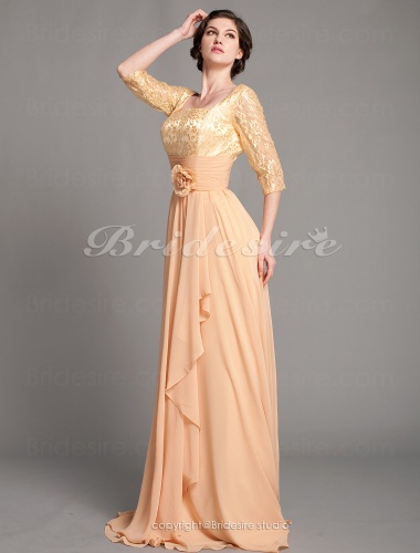 A-line Floor-length Square Chiffon And Lace Mother of the Bride Dress With A Wrap