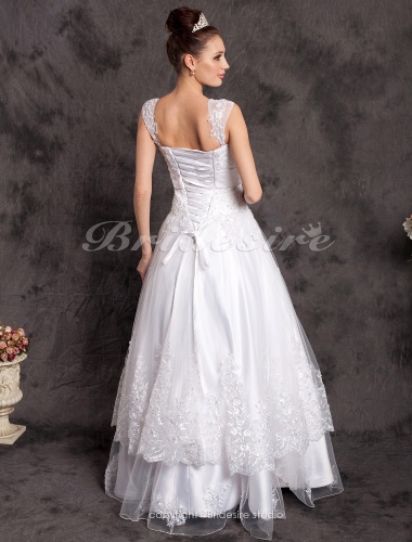 A-line Luxury Floor-length Sleeveless Off-the-shoulder Tulle Wedding Dress
