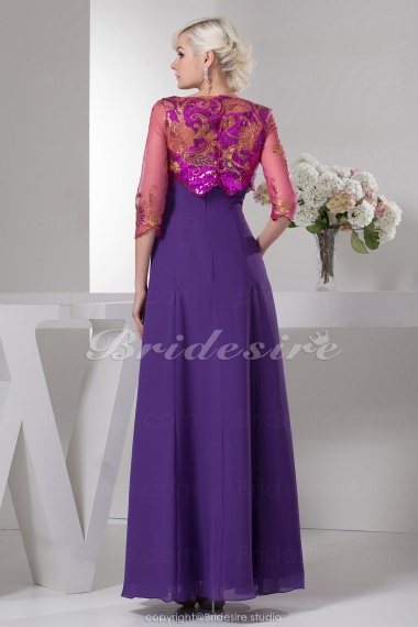 A-line Bateau Floor-length 3/4 Length Sleeve Chiffon Dress
