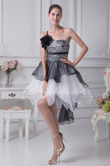 Princess One Shoulder Short/Mini Sleeveless Organza Satin Dress