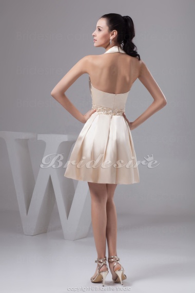 A-line Halter Short/Mini Sleeveless Satin Dress