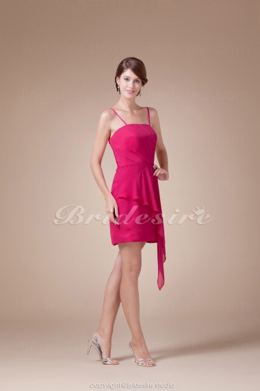 Sheath/Column Spaghetti Straps Short/Mini Sleeveless Chiffon Bridesmaid Dress