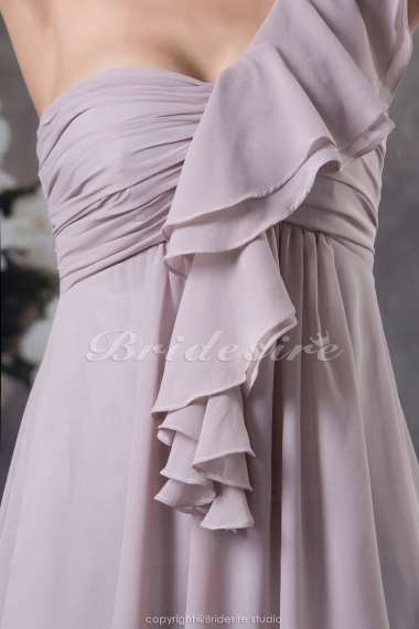 A-line One Shoulder Knee-length Sleeveless Chiffon Dress