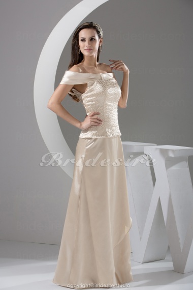 A-line Off-the-shoulder Floor-length Sleeveless Satin Dress