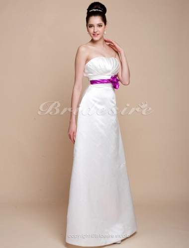 A-line Satin Strapless Floor-length Bridesmaid Dress