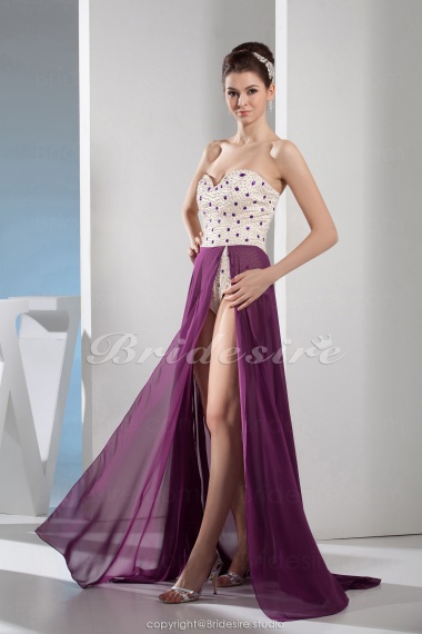 A-line Sweetheart Floor-length Asymmetrical Sleeveless Chiffon Dress