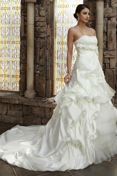 A-line Strapless Court Train Taffeta Wedding Dress