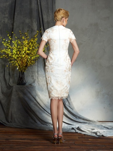 Sheath/Column Jewel Short Sleeve Lace Mother of the Bride Dress