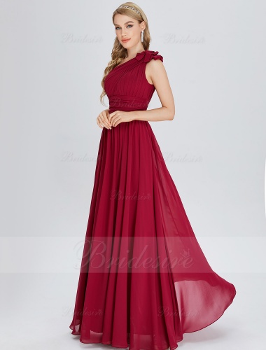 A-line One Shoulder Floor-length Chiffon Evening Dress