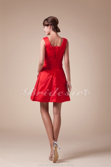 A-line Square Knee-length Sleeveless Taffeta Bridesmaid Dress