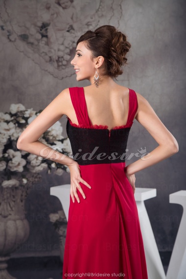 A-line Square Floor-length Sleeveless Chiffon Dress