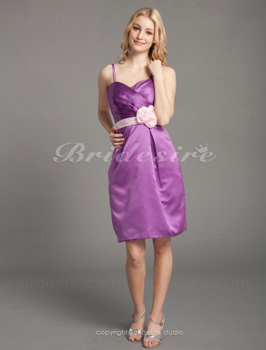 A-line Knee-length Sweetheart Cute Satin Bridesmaid Dress with Removale Straps
