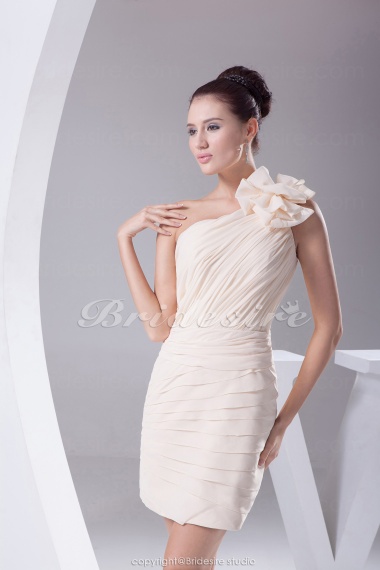 Sheath/Column One Shoulder Short/Mini Sleeveless Chiffon Bridesmaid Dress