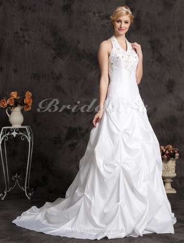 Ball Gown Halter Taffeta Chapel Train Plus Size Wedding Dress