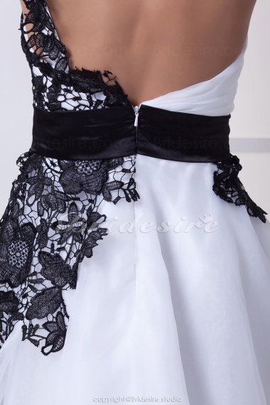 A-line One Shoulder Short/Mini Sleeveless Satin Lace Organza Dress