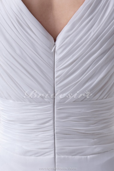 Sheath/Column V-neck Floor-length Long Sleeve Chiffon Wedding Dress