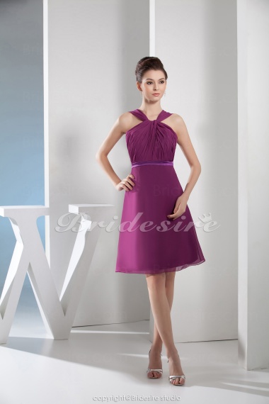 A-line Halter Knee-length Sleeveless Chiffon Bridesmaid Dress