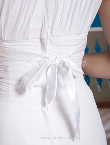 Sheath/ Column Chiffon Tea-length One Shoulder Wedding Dress
