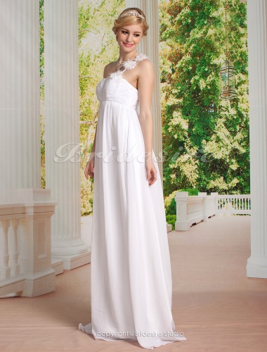 Empire Chiffon Floor-length Flower One Shoulder Wedding Dress