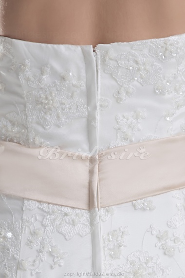 A-line Strapless Court Train Sleeveless Lace Wedding Dress