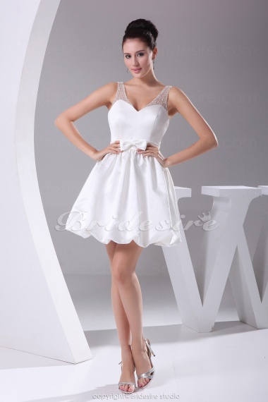 Princess V-neck Short/Mini Sleeveless Satin Tulle Dress