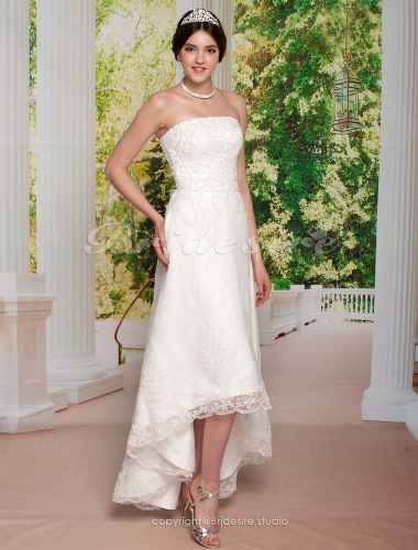 Sheath/ Column Tulle Over Satin Asymetrical Strapless Wedding Dress