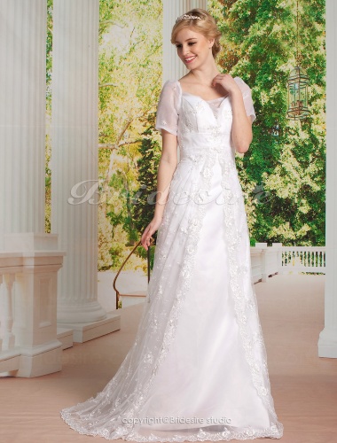 A-line Lace Sweep/ Brush TrainOff-the-shoulder Wedding Dress