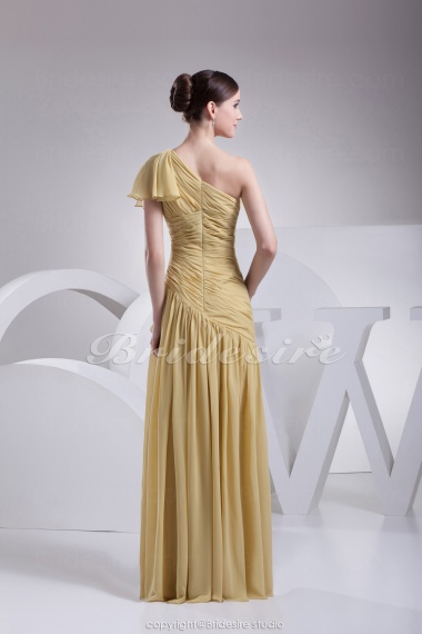 A-line One Shoulder Floor-length Short Sleeve Chiffon Dress