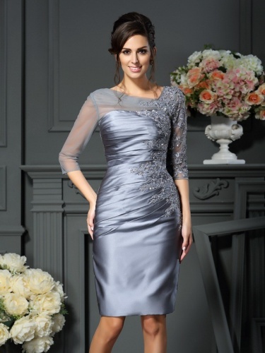 Sheath/Column Jewel 3/4 Length Sleeve elastic silk-like satin Mother of the Bride Dress