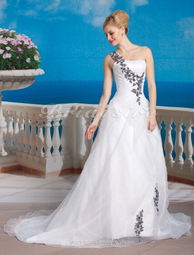 Ball Gown Organza Court Train One Shoulder Wedding Dress