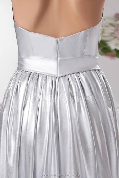 A-line Halter Tea-length Sleeveless Elastic Silk-like Satin Bridesmaid Dress