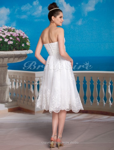 A-line Satin Tea-length Sweetheart Wedding Dress