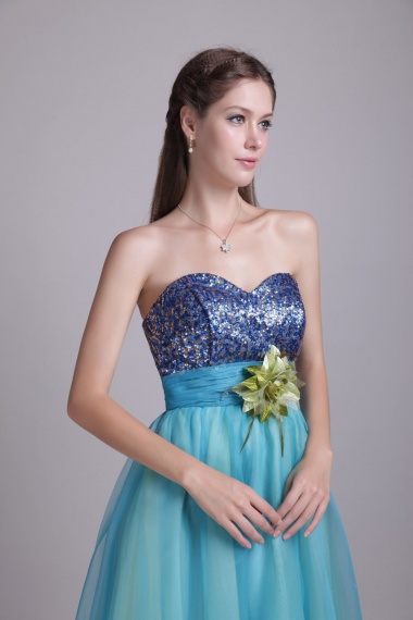 A-line Sweetheart Floor-length Sequins Tulle Prom Dress