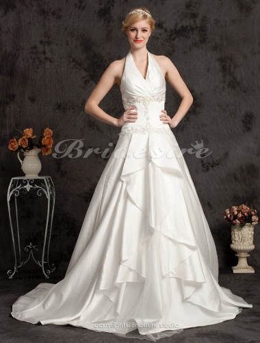 Ball Gown Satin Halter Wedding Dress