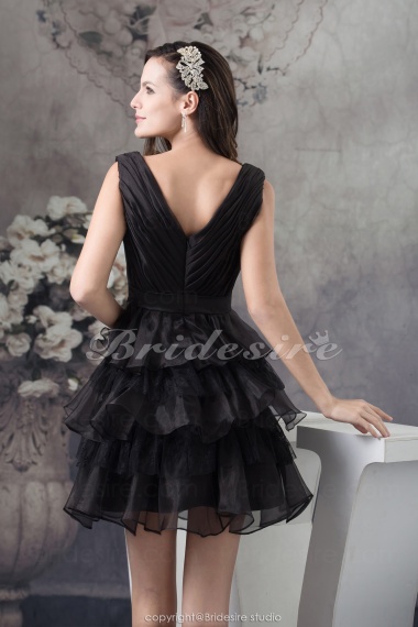 A-line V-neck Short/Mini Sleeveless Organza Bridesmaid Dress