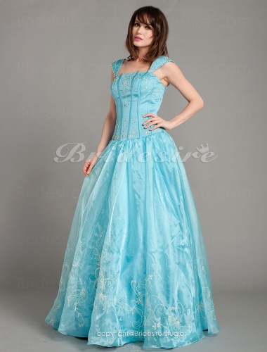 Ball Gown Short Sleeve Bateau Organza Floor-length Prom Dress With Embroidery