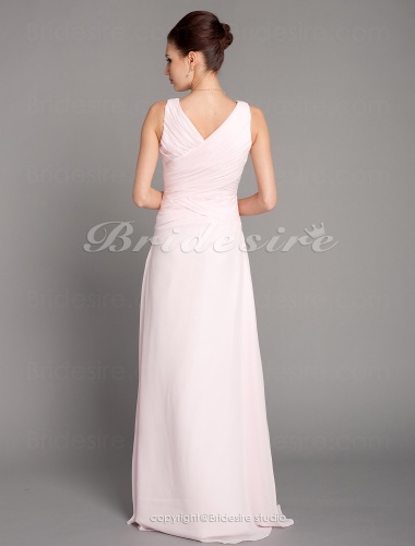 A-line Chiffon V-neck Floor-length Bridesmaid Dress With Criss-Cross Bodice