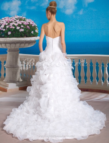 Ball Gown Organza Chapel Train Strapless Wedding Dress