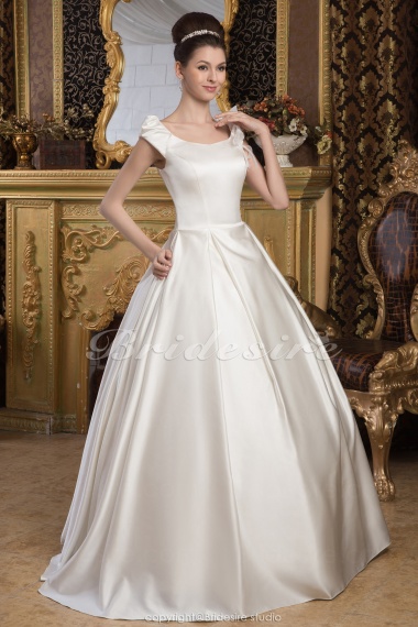 Princess Square Floor-length Short Sleeve Satin Wedding Dress
